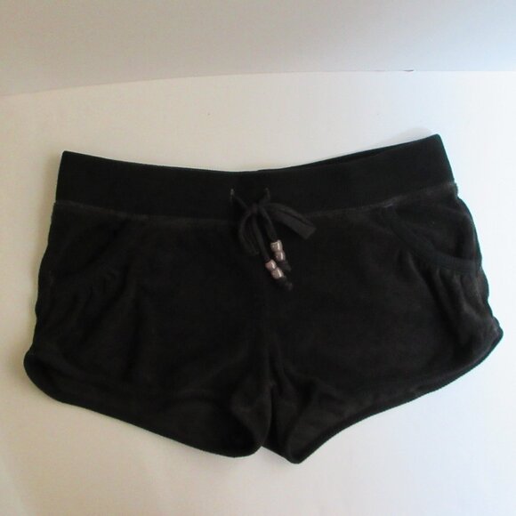 Old Navy Black Terry Cloth Shorts Sz S Elastic Waist Drawstring w/ Beads Pockets - Picture 1 of 11
